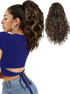 14-Inch Short Wave Wavy Synthetic Hair Extension, Clip-On Ponytail, Heat-Resistant Fiber, Natural Volume, Daily & Party Use, Synthetic Extensions