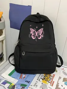 Casual Butterfly Print Backpack, Lightweight Nylon, Durable & Easy to Clean, Perfect for Students & Daily Use, Backpack For School, All-Season Style, Thin Nylon Backpack, Casual Backpacks
