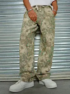 Men’s all-over print waist-cinched long pants—casual, comfortable trousers for spring and autumn in a Bohemian style, suitable for everyday wear and outdoor sports/running.