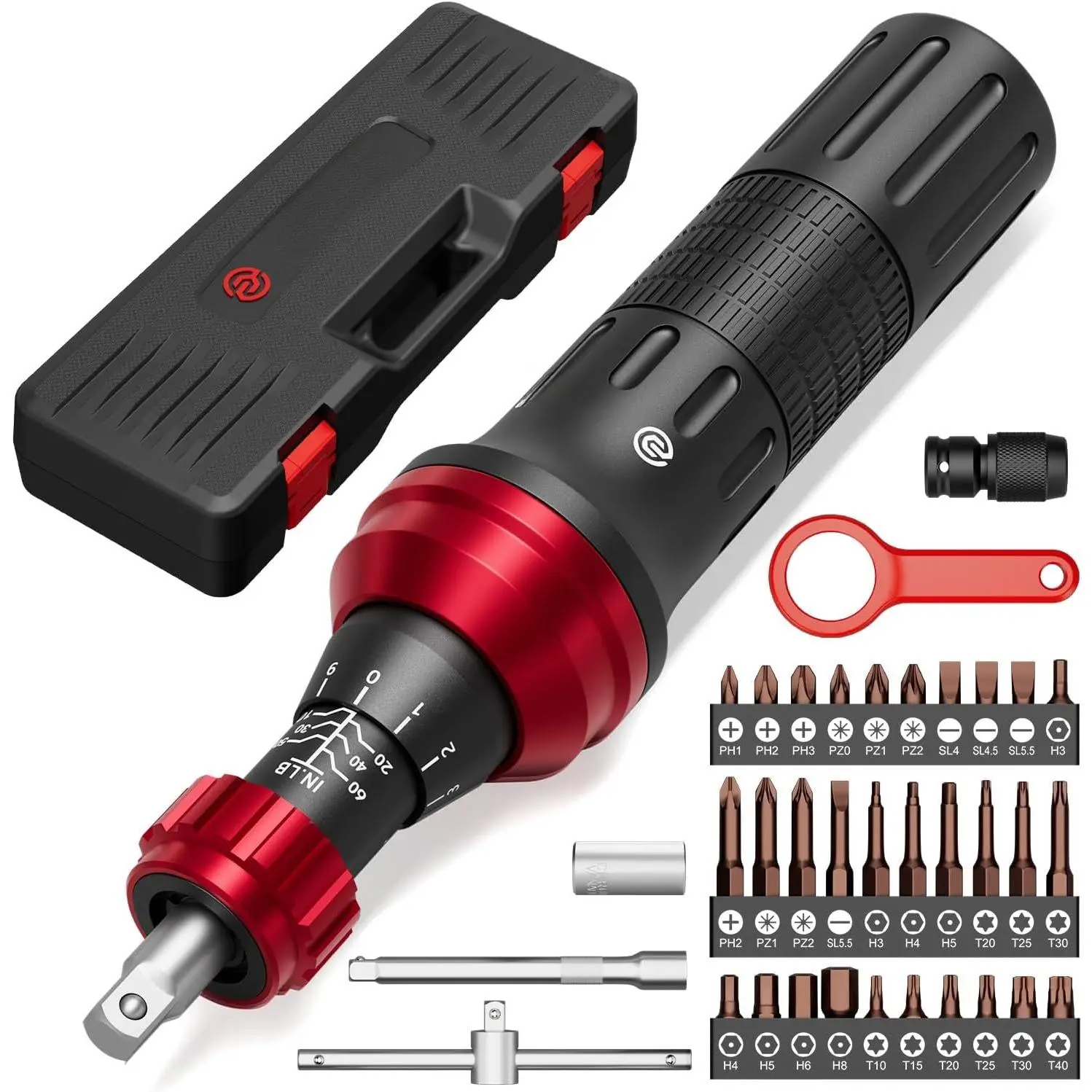 10-60In.lb 1/4" Torque  36 count Set with T-bar, Hex, Torx, and Phillips S2 Bits,Torque Wrench  for Scope and ,  Mounting and  DIY