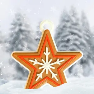 Gingerbread Star Ornament - Festive Christmas Decor with Snowflake Design and Warm Brown Tones