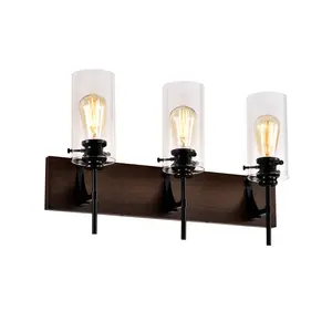 YYDS 3-Light Matte Black + Wood Color Bathroom Light Fixtures, Modern Vanity Lights with  Glass Shade, Vintage  Light Fixture Bathroom Over Mirror Wall Lights for Kitchen Dinning Room Bedroom Hallway