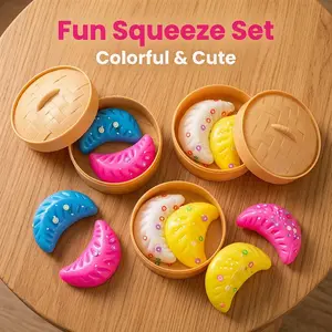 4pcs Per Set(2 Dim Sum+ 1Lid+1Base)Colorful Dim Sum Dumpling Squishy Toy, Kids' Multi-Item for party Favor Packs, Kawaii Dim Sum-Shaped Squishy Toy, Desk Decor, Toy for Party Favors, Random Color And Style