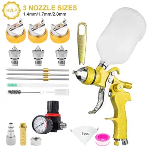 Jin 2008 Model HVLP Spray Gun Plastic Can Set, suitable for automotive primer and topcoat, garden fences, furniture painting, and car repair painting. High-Pressure Aluminum Kit budget paint lvl ppaint mode Sprayer  Adjustable Nozzles pulver pintura air