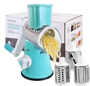 Rotary Cheese Grater, Cheese Grater Hand Crank with 3 Interchangeable Blades, Manual Cheese Shredder with Strong Suction Base, Blue Kitchen Utensils