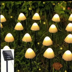 Solar Mushroom Garden Lights for Outside, 12 LED 12.5FT Solar String Lights Outdoor Waterproof for Fence with 8 Lighting Modes, Solar Pathway Lights for Patio Yard Decorative, Landscape Stake Light For Garden Patio Party Wedding Day Decor