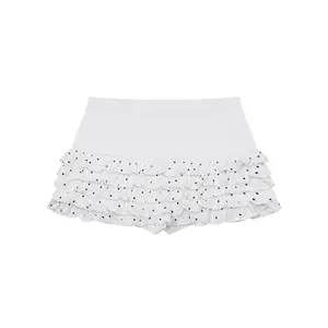 FDR White Polka Dot Wing Embroidery Ruffle Tiered Skort