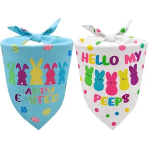 Easter Dog Bandanas 2PCS-Large Adjustable Holiday Party Rabbit Easter Egg Outfits Reversible Triangle Pet Scarf Dog Costume Gifts for Medium to Large Dogs