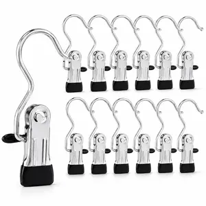 12Pcs Rustproof Metal Clothing Pegs, Lightweight Multi-scene Travel Garment Organizer, Space-saving Hook Design Magic Storage Holder for Pants, Hats & Daily Laundry Drying