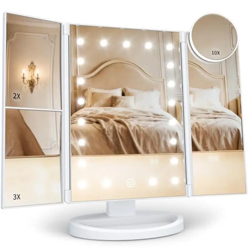 Makeup Mirror, Vanity Mirror with Lights, 2X/3X/10X Magnification, Touch Control, Trifold, Dual Power Supply, Birthday Gifts for Women, Wife, Mom, Girls,Dorm Room Essentials