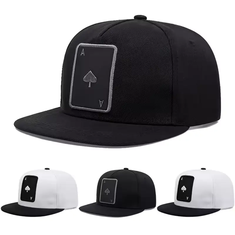 Luxury Ace Spade Patch Snapback Baseball Cap Flat Brim Adjustable Casual Fashion Hat Unisex