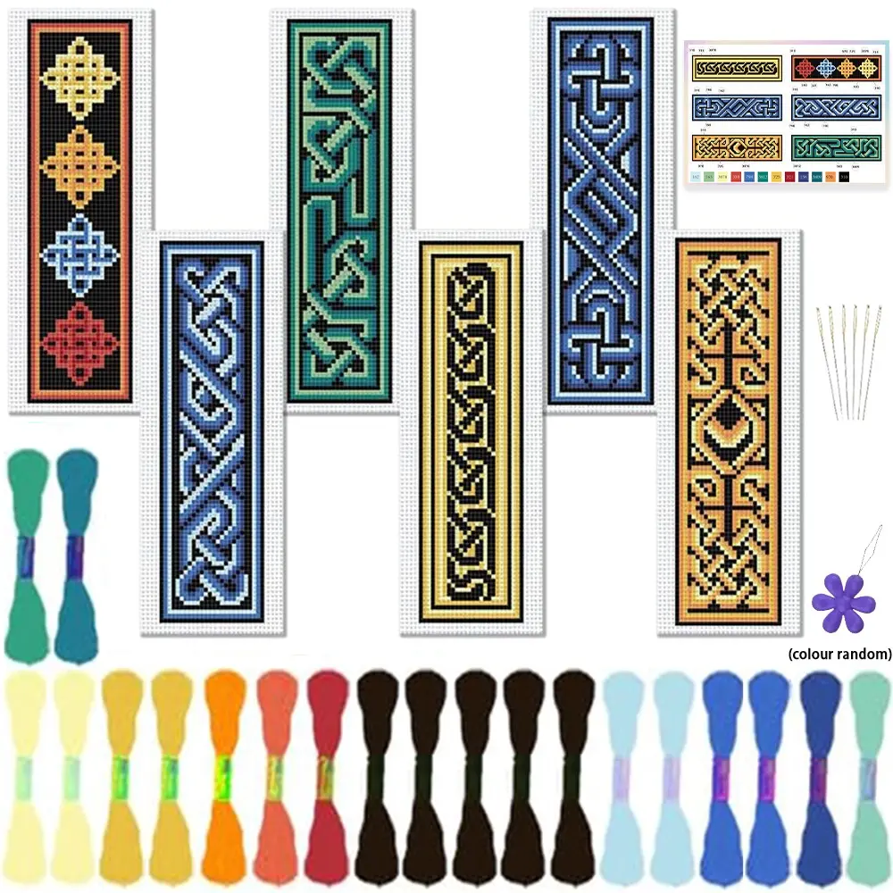 6 counts Keltic Knot Cross Stitch Bookmark DIY Craft Kit, Retro Fabric Bookmarks, Beginner-Friendly Embroidery Design Set, Unique gift for friends and book lovers, Cross Stitch Kit For Beginners, Cross Stitch Patterns