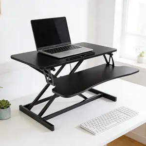 Standing Desk Converter, 32" Wide Height Adjustable Sit Stand Up Desk Riser with Keyboard Tray, Desktop Workstation Riser for Home Office Computer Laptop, Particle Board, White