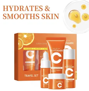 SADOER Skin Active 5X Vitamin C Skincare Travel Set for Business Trips Includes Facial Cleanser 30g Serum 10ml Toner 30ml Face Cream 15g Perfect Gift for Mom and Best Friends Easy to Carry