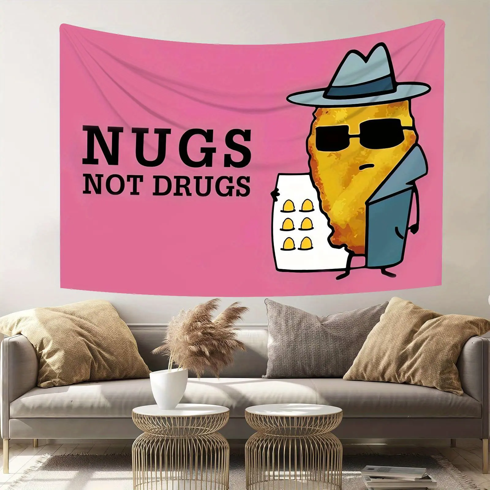Funny "Nugs Not Drugs" Rooster Tapestry Wall Hanging - Large 23.6x35.4 Inch Humorous -Themed Decor for Bedroom, Living Room, Dorm - Vibrant Fabric Art Gift for Home & Office, Dorm Room Accessory, Playful Artwork, Bold Text Artwork, Humor Theme, One-Piece