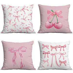 Bowknot Pillowcase, Single-Sided Print, No Filling, Hidden Zipper, 18x18 Inches, Home Decor, Girls' Room, Bathroom, Sofa Bed