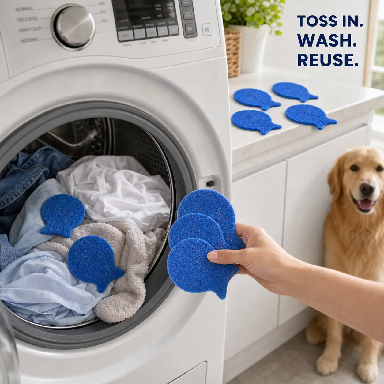 6pcs Solid Multi-Pack Laundry Hair Catcher Washing Aid - Reusable Soft Microfiber Lint Collector Balls & Discs, Machine Insert with Gentle Hooks, Gently Traps Loose Hair, Helps Reduce Laundry Odors for Pet Fur Removal on Clothes & Bedding