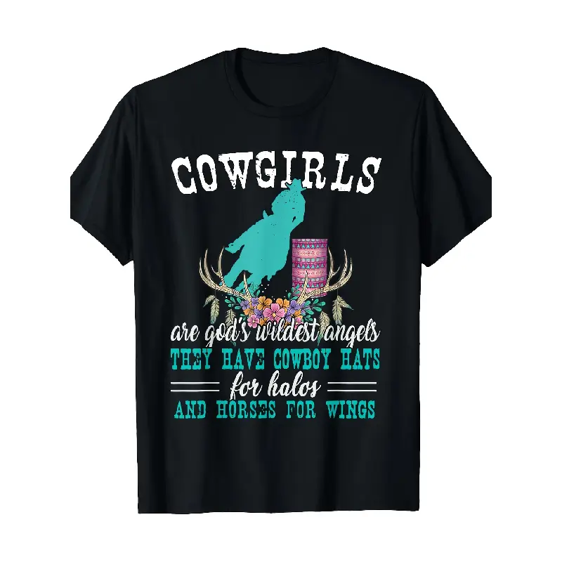 Women's Short-Sleeve Round Neck Printed T-Shirt - 100% Soft Fabric Retro Western Barrel Racing Graphic Tee with Cowboy Hats, Horses, All-Season Casual Rodeo Outdoor Attire, Shortsleeve, Athletic, Top, Tshirt, Thanksgiving, Cowboy Theme, Crew Neck