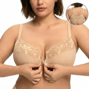 HSIA Anemone Unlined Plus Size Front Closure 3/4 Cup Underwire Back Support Bra Lace Trim for Sculpted Lift Womenswear SpringStatements