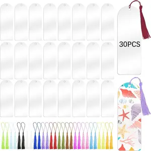 30 Pcs Clear Acrylic Bookmark Blanks 6" x 2", Transparent Semicircle Bulk Blank Bookmarks with 30 Pcs Tassels for DIY Crafting Projects and Gift Tags