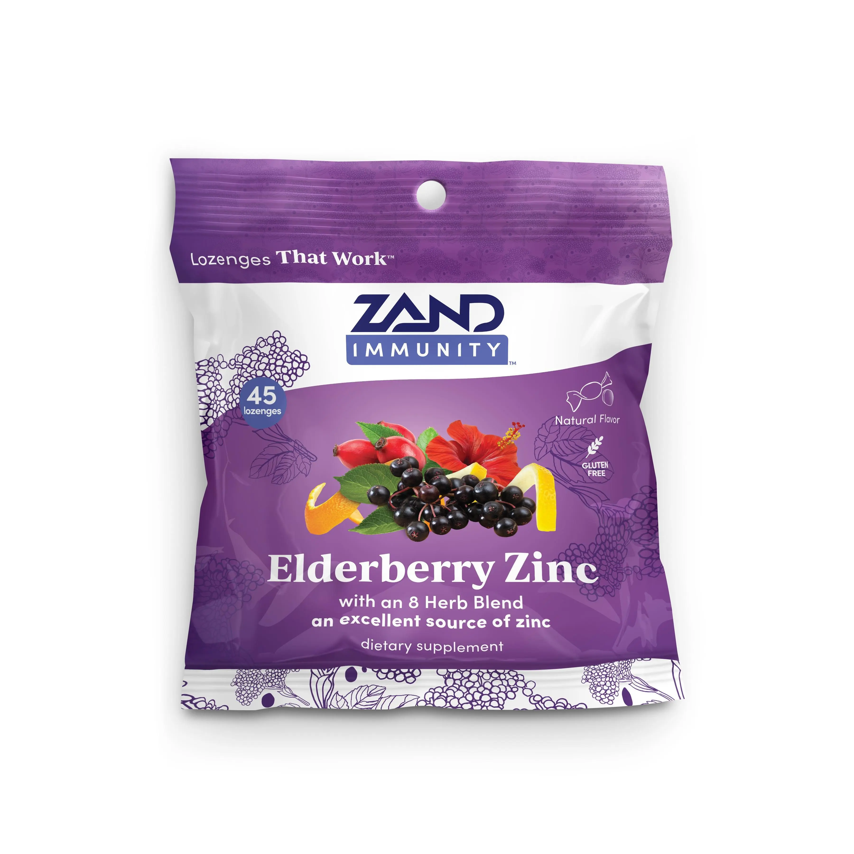 ZAND Elderberry Zinc Lozenges with 8 Herb Blend for Immune Support 5 mg Zinc per Lozenge Delicious Elderberry Flavor - Vitamin, Healthcare