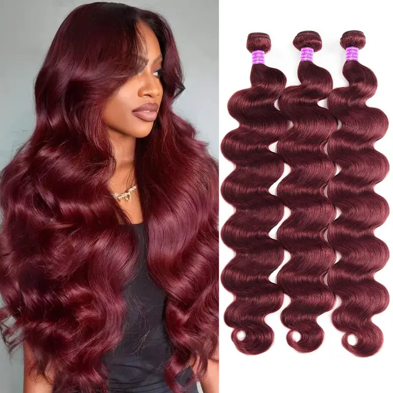 99j Burgundy Body Wave Remy Human Hair Weave Bundles - 1/3/4 PCS Double Weft Extensions for Quick Weave, Natural Look #Summervibes Hair Extensions, Human Hair Bundles