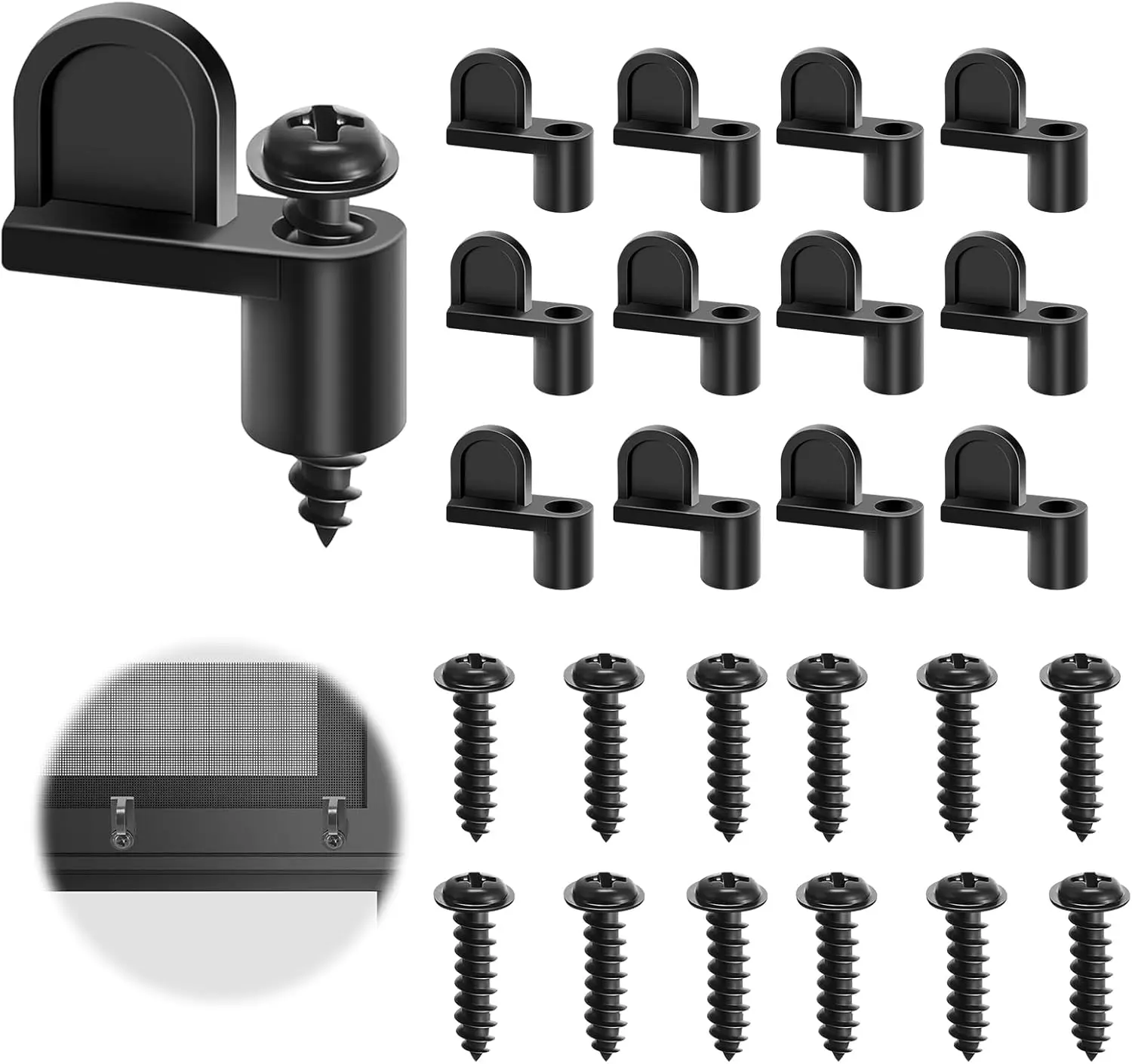 3/8 Inch Diecast Door Glass Window Screen Clips with Screws for Storm Door Retainers and Window Screen Fasteners, Durable Black Hardware for Home and Commercial Use-MM