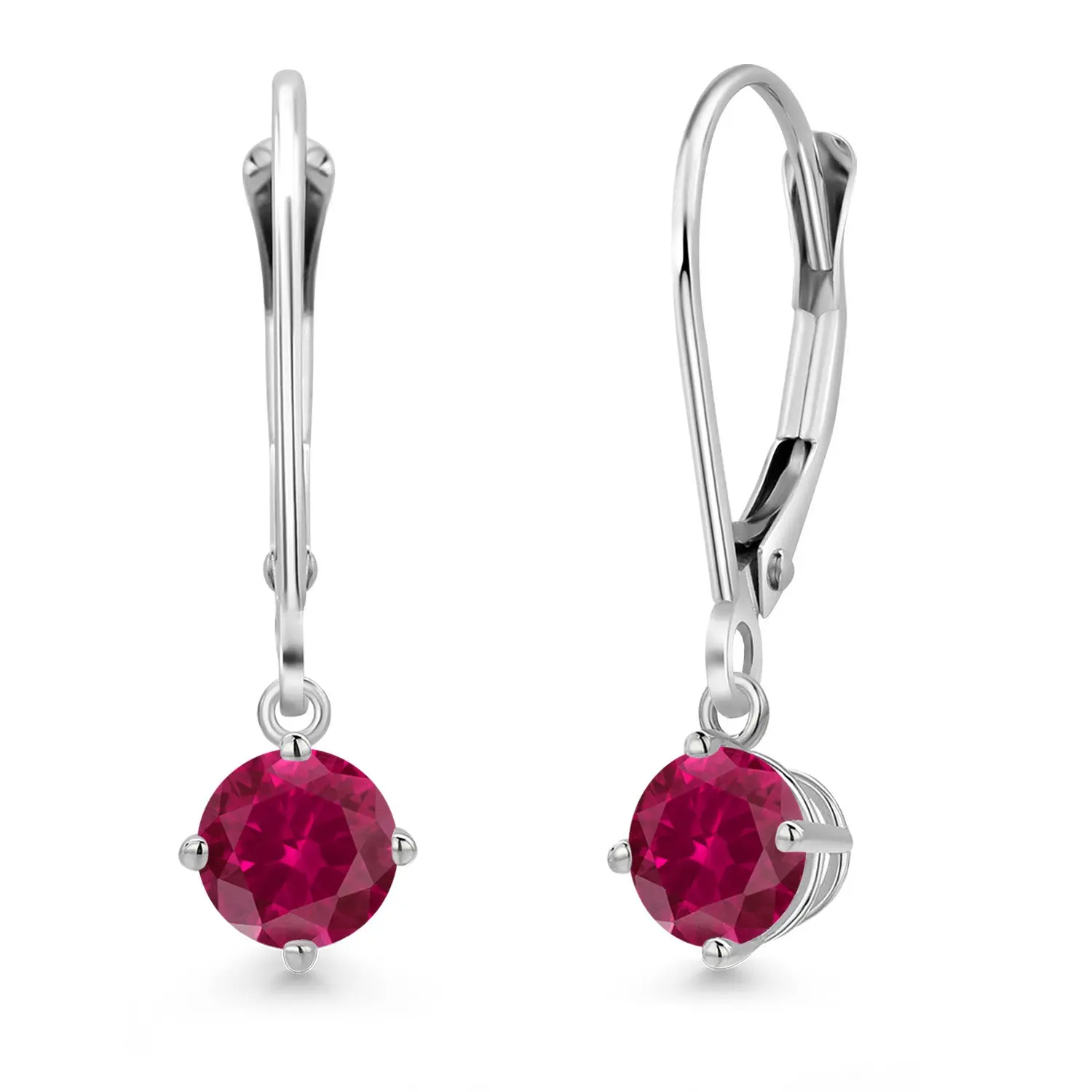 Gem Stone King 925 Sterling Silver Red Created Ruby Dangle Earrings for Women | 1.20 Cttw | Gemstone July Birthstone | Round 5MM