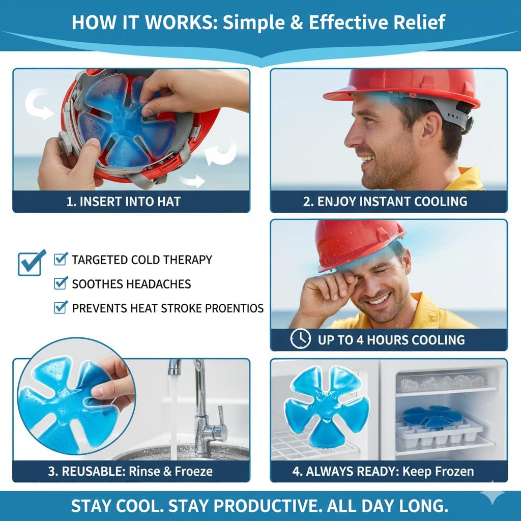 Reusable Cooling Gel Ice Packs, Cold Therapy Inserts For Hard Hats & Sun Hats, Cooling Relief For Construction Workers, Outdoor Activities, Daily Use, Heat Prevention, multi use for summer, perfect gift idea Reusable Cooling Gel Ice Packs, Cold Therapy Inserts For Hard Hats & Sun Hats, Cooling Relief For Construction Workers, Outdoor Activities, Daily Use, Heat Prevention, multi use for summer, perfect gift idea