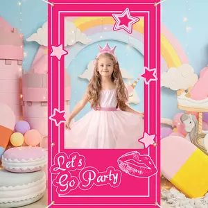 Hobaner 35x71 Inch Lets Go Party Photo Frame Hot Pink Girl Photo Props Birthday Wedding Party Decoration