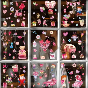 9 Sheets Valentines Day Window Clings, Valentines Day Window Decorations Stickers for Kids, Double-Sided Pink Heart Cute Window Decals for Home School Party Decor