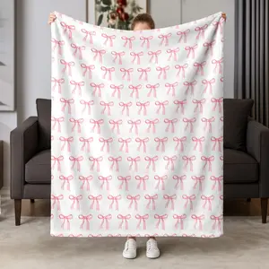 Bow Flannel Blanket, Super Soft Warm Sofa Bed Throw, Home Decor Bedding Accessory, Ideal Gift for Family Friends
