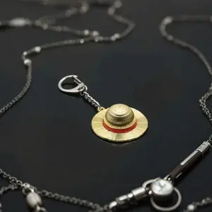 Anime Peripheral One Piece Luffy Hat Keychain Pendant Car Key Ring, Nautical Theme Accessory, Perfect Gift for Fans, Lightweight Keychain