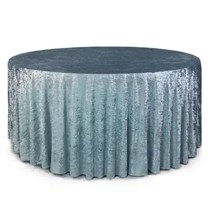 132 Inch Round Crushed Velvet Tablecloth Dusty Blue