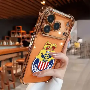 Club Guadalajara Transparent Logo Aesthetic Electroplated Shockproof TPU Smartphone Case - Protection, Multi-Model Fit for iPhone 17,16,15,14,13,12,11 Pro/Max Variants, Airbag Soft Handheld Cover, Cellphone Accessory
