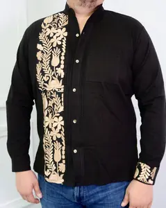 VALENTIN Long Sleeve Guayabera Gold Shirt - Floral Print Casual Men's Top for Men