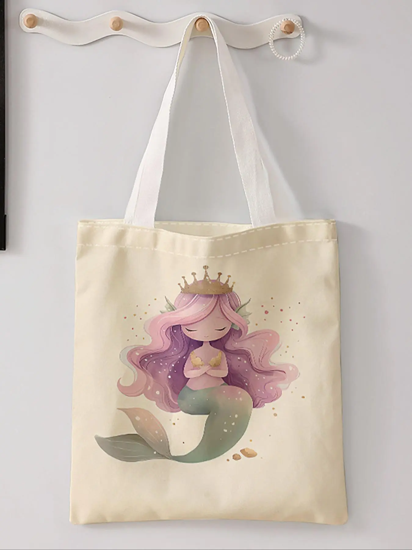 Random Color Mermaid Pattern Tote Bag, Casual Fashionable Storage Bag, Trendy Versatile Shopping Bag for Women & Girls