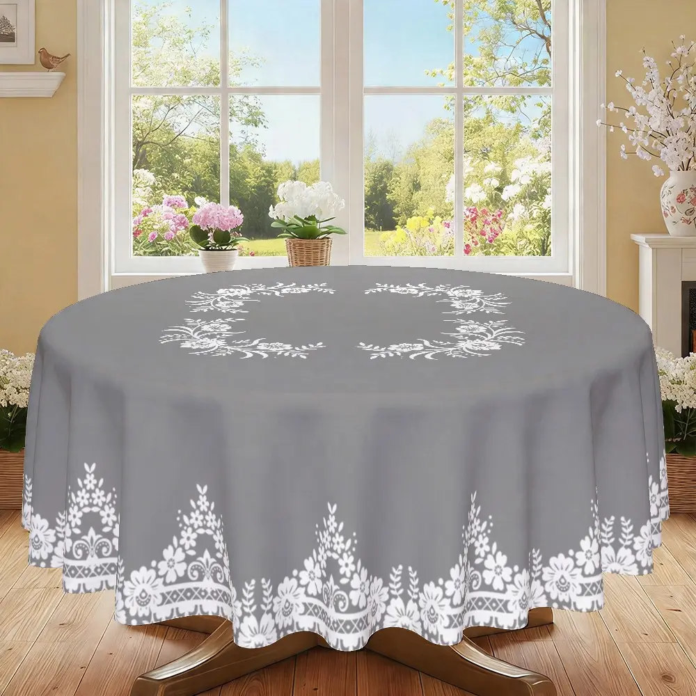 2D Flat Floral Print Round Tablecloth, Practical Sizes, Kitchen Dining Table Cover, Party Decoration, Furniture Protector, Holiday Gift, Hotel Restaurant Home Use