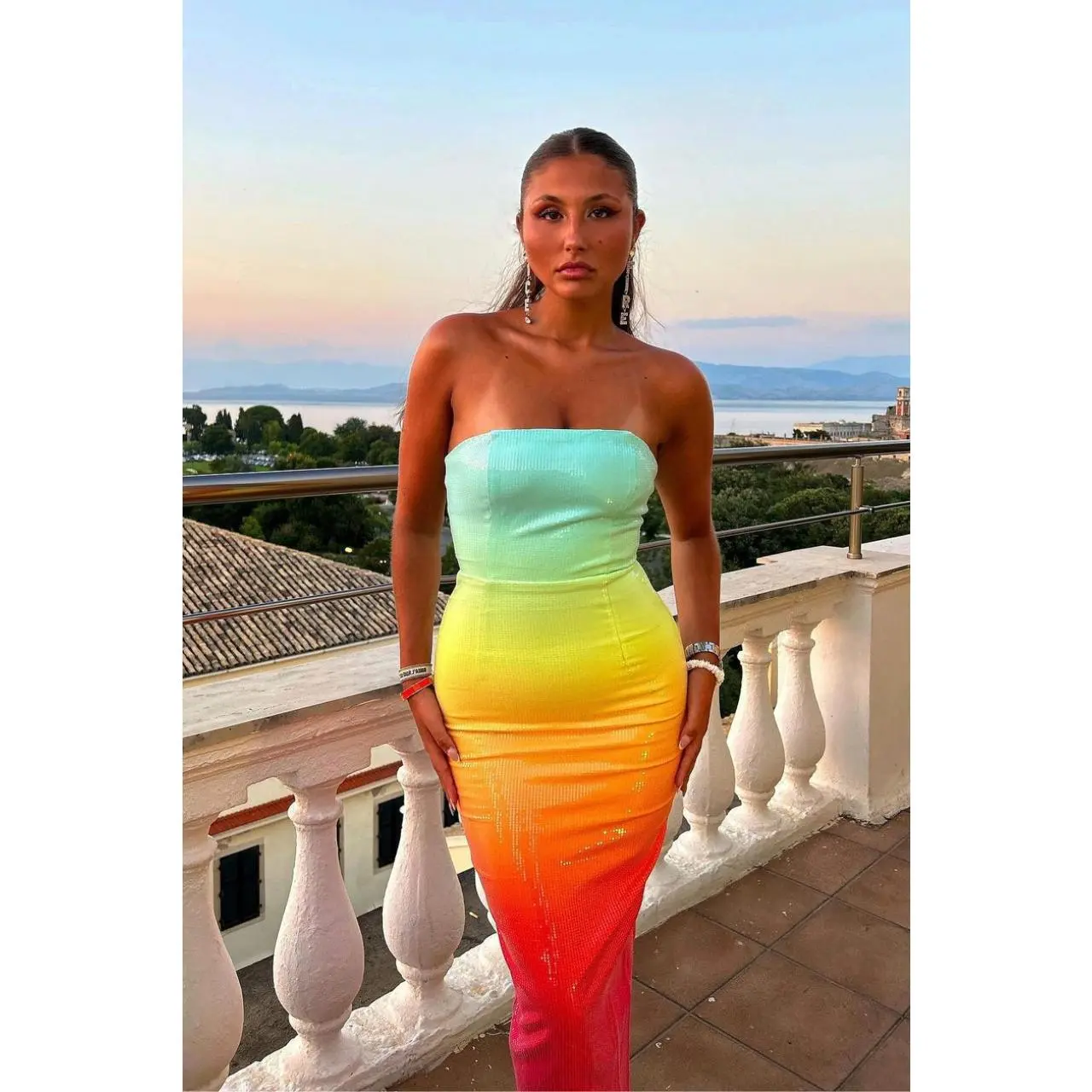 Helena Dress - Strapless Ombre Sequin Dress Multicolor Sequin Ombre Dress Handstitched Multicolor Sequin Fabrication Strapless Design Helena Dress - Strapless Ombre Sequin Dress Multicolor Sequin Ombre Dress Handstitched Multicolor Sequin Fabrication Strapless Design
