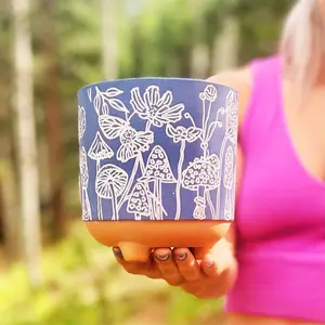 Terracotta Etched Mushroom Planter Pot - planter pot terracotta pots