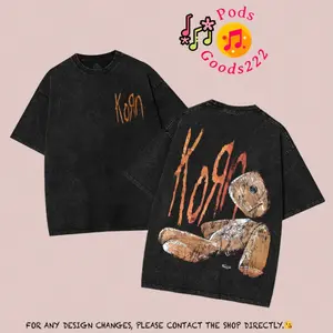 Korn Unisex Rock Band Washed Heavyweight Cotton T-shirt, Hoodies, Sweatshirt Vintage Y2K Nu-Metal graphic Tee - 100% Cotton Heavyweight Band Shirt - Grunge Streetwear Aesthetic