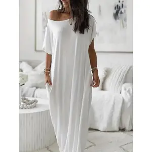 Women's Solid Color Batwing Sleeve Lounge Dress, Casual Comfy Short Sleeve Nightdress for Daily Wear, Ladies Sleepwear for All Seasons, Loungewear