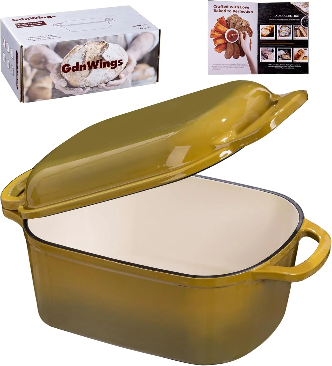 4.6 Quart Dutch Oven for Sourdough Bread Baking, Combo Oval Enameled Cast Iron Bread Pan with Lid, Bread Dutch Oven for a Crispy Crust, Olive