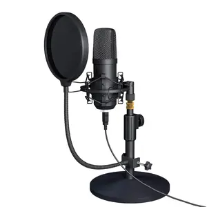 All-Metal USB Condenser Microphone Kit, Plug & Play, USB Powered.Equipped with a weighted metal base stand, metal microphone shock mount and pop filter combo.Compatible with laptops.