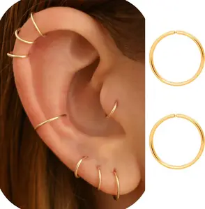 Small Thin Hoop Earrings for Women,Tiny Huggie Hoop Rings for Cartilage,Helix,Targus,Conch,Nose,g/g/g,K Gold Filled/Sterling Silver/Rose Gold,mm/mm/mm/mm/mm/mm