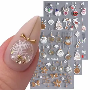 3 Sheets Christmas Nail Art Stickers, Reindeer Snowman Tree Snowflake Designs, Matte and Glitter DIY Self-Adhesive Decals for Women & Girls, Holiday Gift