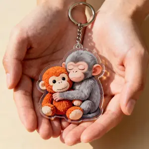 Cute Monkey Hugging Acrylic Keyring Aesthetic Animal Bag Charm Unique Keychain Accessory for Backpacks Totes and Car Keys