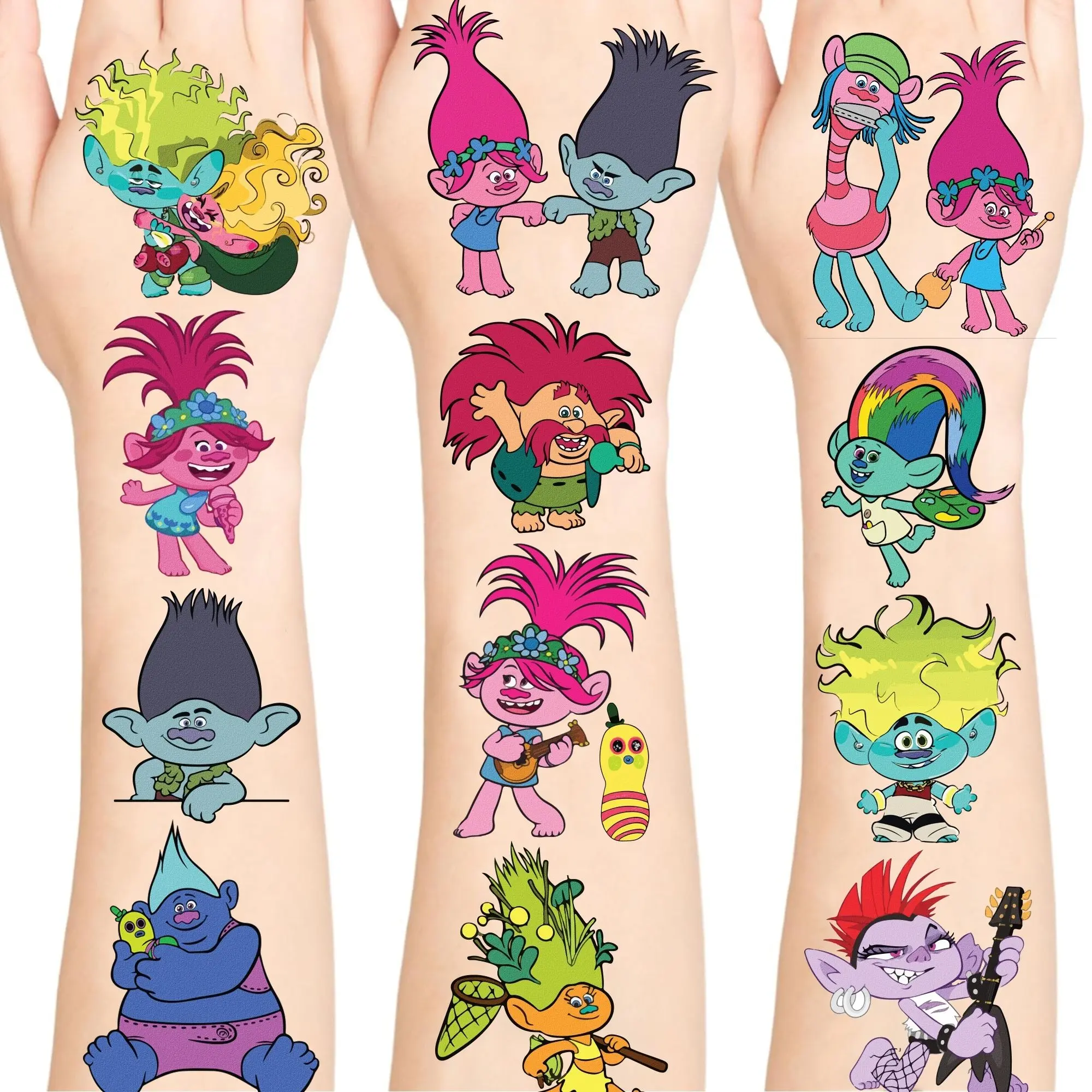 5 Sheets Trolls Cartoon Movie Waterproof Olive Temporary Tattoos for Hand and Face, Skin Safe Party Favors, Removable Decoration Stickers, Gifts for Fans Case tattoo temporary pink tattoos ink box waterproof tattoo black work tattoos smiley tattoo