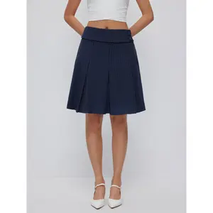 Cider Mid Rise Striped Pleated Pocket Midi Skirt