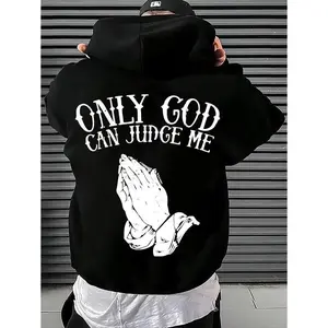 Men's Christian Faith Hooded Sweatshirt - "Only God Can Judge Me" Back Print, Prayer Hands Design, Loose Fit Casual Pullover, Long Sleeve Religious Apparel